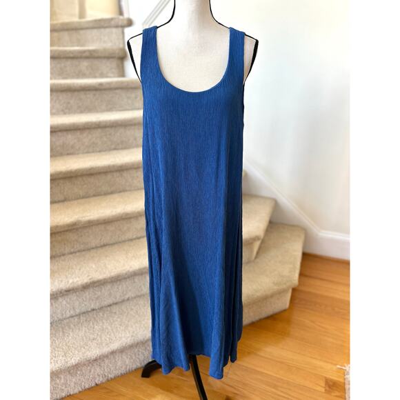 Everlane Cobalt Blue Crinkle Texture Scoop Neck Sleeveless Midi Shift Dress - Picture 2 of 7